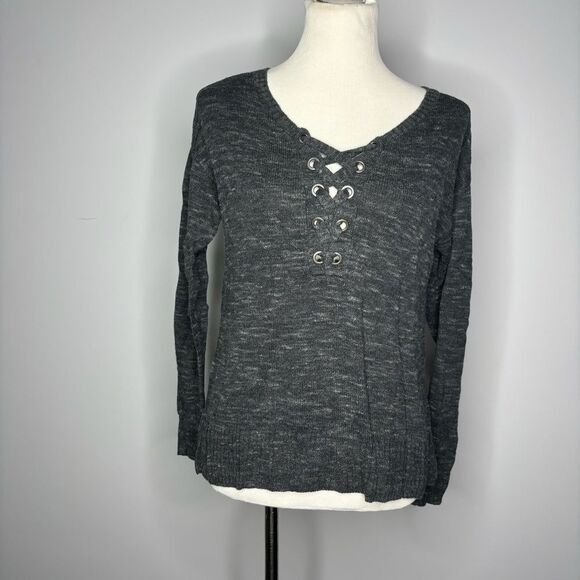 American Eagle Outfitters- Grey Sweater with V-Neck Crosses - Picture 1 of 4